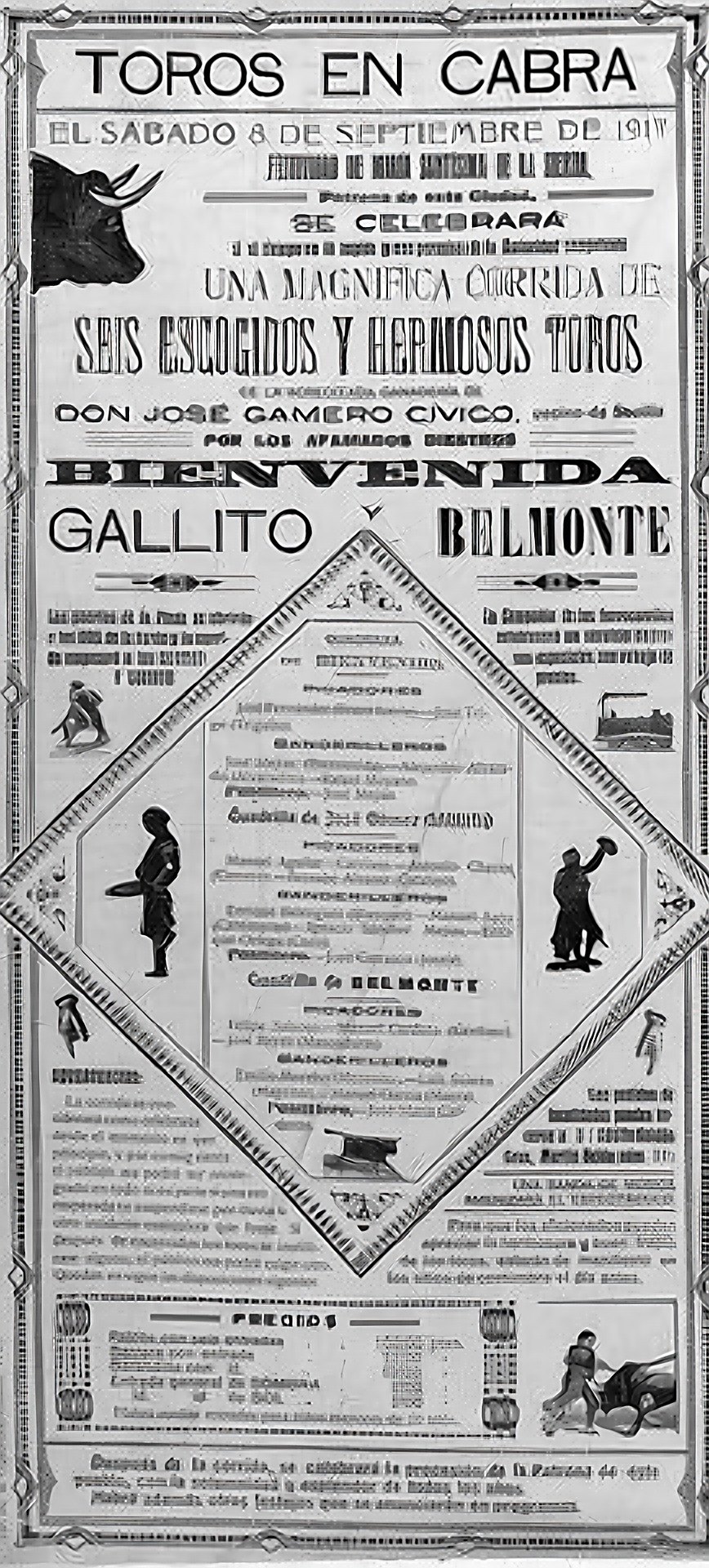 Cartel de 'Toros en Cabra' de 1917: Joselito 'Gallito' y Juan Belmonte.